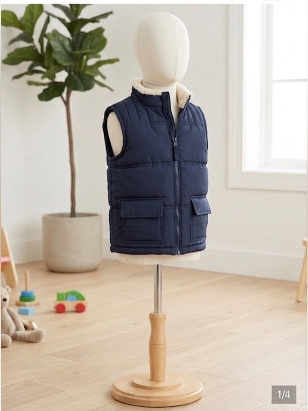 Gymboree Navy Puffer Vest with Cream Sherpa Collar